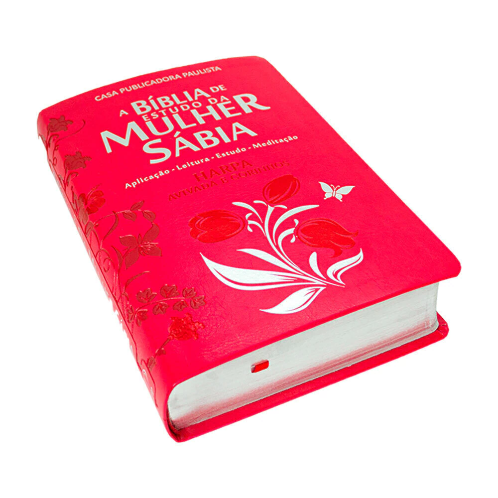 Bíblia De Estudo Da Mulher Sábia ARC Com Harpa e Corinhos Full Color - Capa Tulipa Vermelha