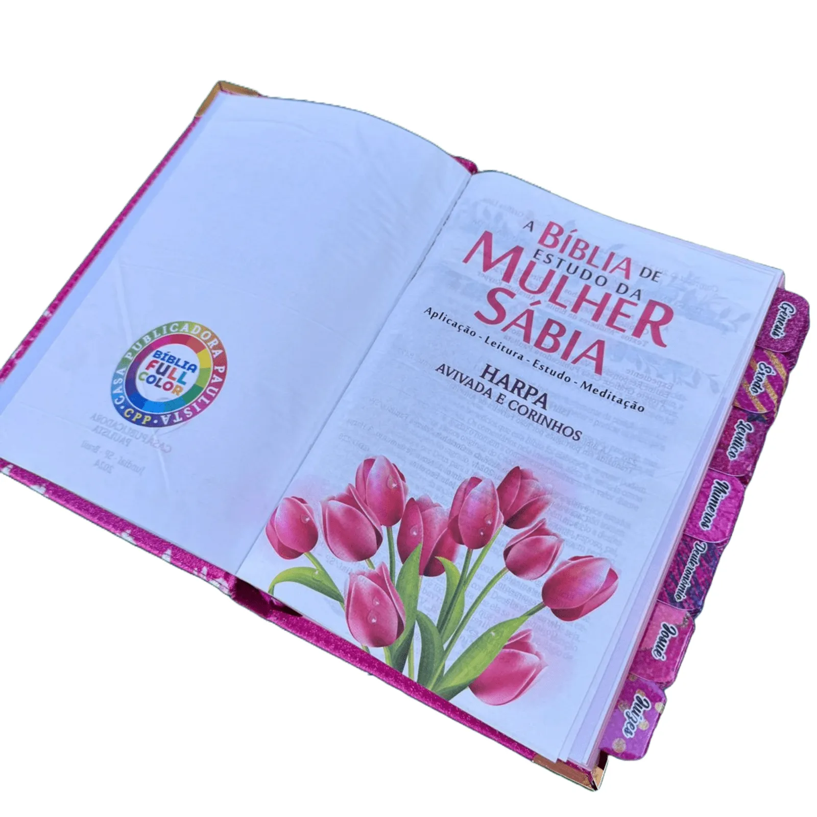 Bíblia da Mulher Sábia de Estudos 100% Glitter Pink ARC Full Color com Abas | Império das Bíblias